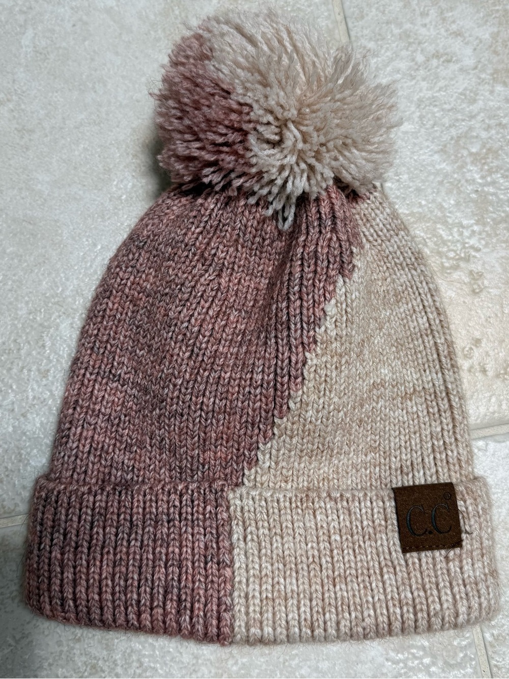 C.C Exclusives Two Tone Knit Beanie with a pom.
